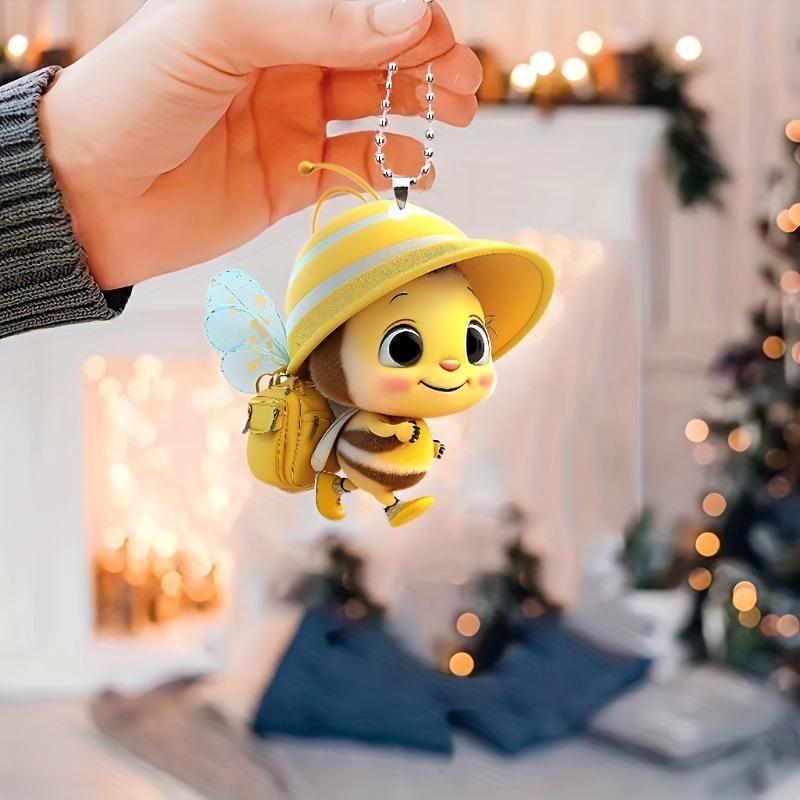 1pc Cute Little Bee Backpack Design Rearview Mirror Decoration Pendant, Backpack, Keychain Decoration Pendant