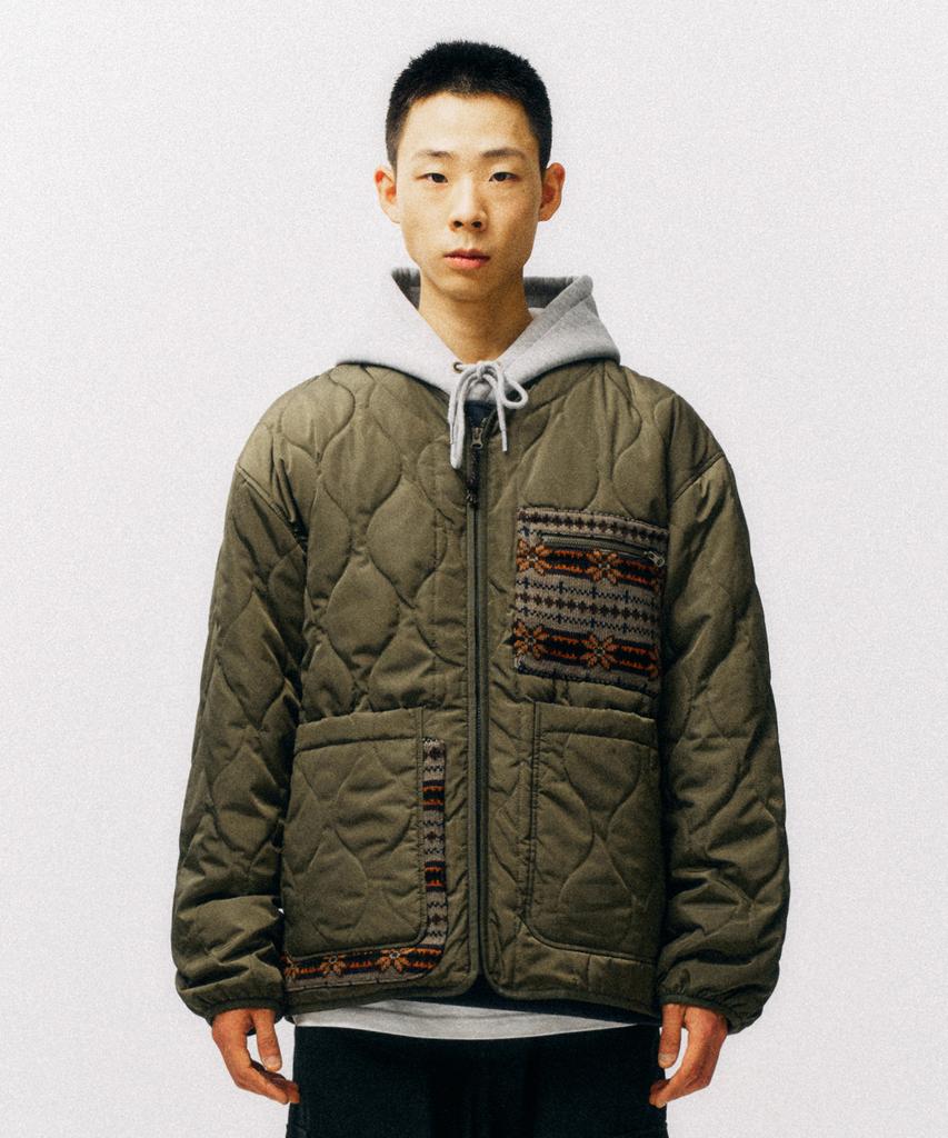 Physical Department Knit Mix Two-Way Pocket Quilted Jacket_Brown