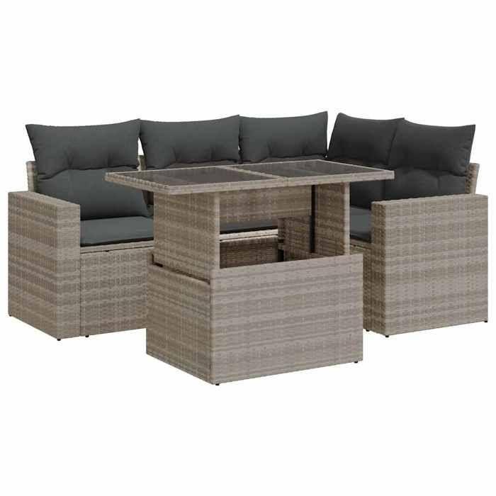 VidaXL Garden Lounge Set 5 Pcs with Light Grey Cushions Wicker 3326313