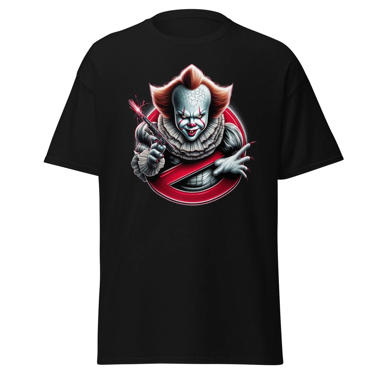 Men s and Women s T-shirts Ghostly Laughter Meets Busting Spirits: Pennywise Ghostbuster Mashup T-Shirt XS