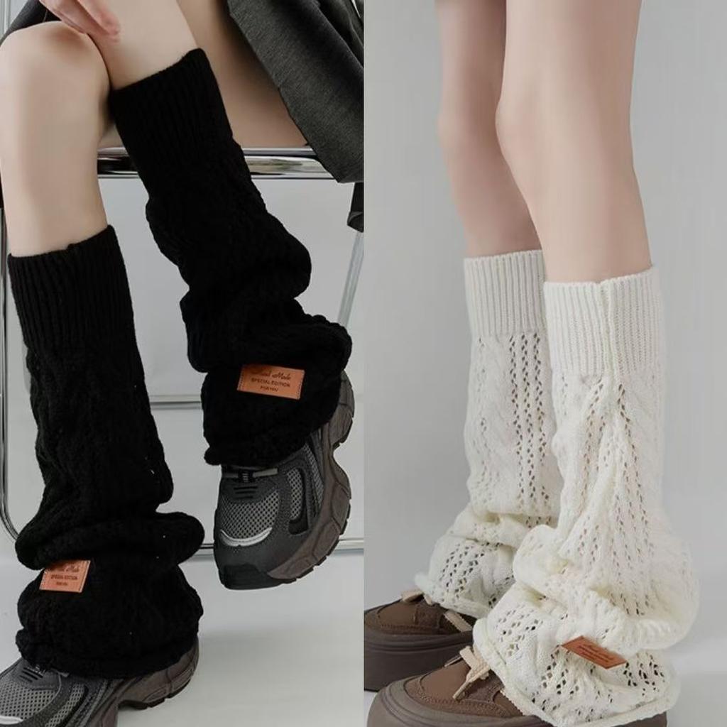 Women's Thin Hollow-out Leg Warmers for Spring and Summer Knitted Breathable Calf Flared Slouchy Long Socks