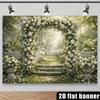 2D Hvit Rose Blomster Pergola Bakteppe Banner, Fortryllet Hageport Fotografi Bakgrunn