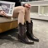 Style Fashion Women's High Quality Block Heels Mid-calf  Cowboy Boots Women Vintage Country Concert Western Boots Shoes