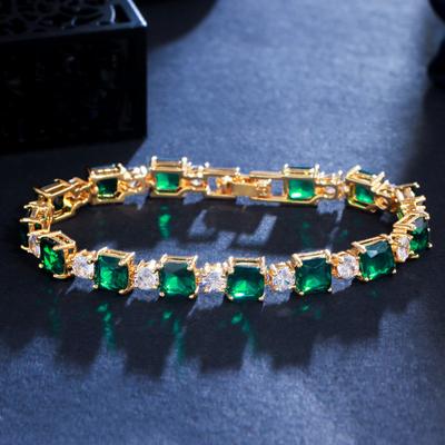 Eingelegter Smaragd Schmuck Messing Vergoldet Zirkon Armband Geburtstagsgeschenk