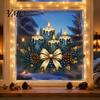 Winter Holiday Glass Stickers Christmas Candle Static Stickers, Removable Window Cling with Bow Pinecone And Pine Decorative Branch Clings Pattern,
