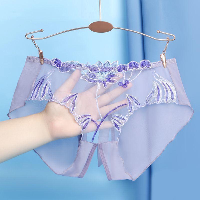 Sexy dámské průsvitné kalhotky Spodní prádlo Jacquard T-kalhoty s otevřeným rozkrokem Kalhotky jednobarevné spodní prádlo