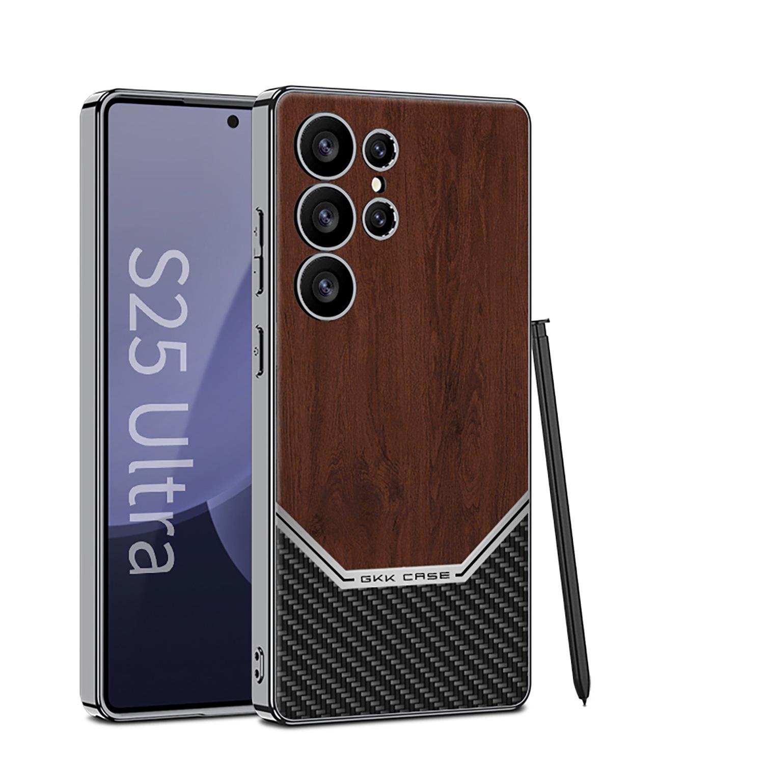 

Samsung S25ultra Mobile Phone Case Wood Grain Electroplating Plain Leather S24ultra Fine Hole Full Inclusive Anti Fall Protection Case SM-S23Ultra