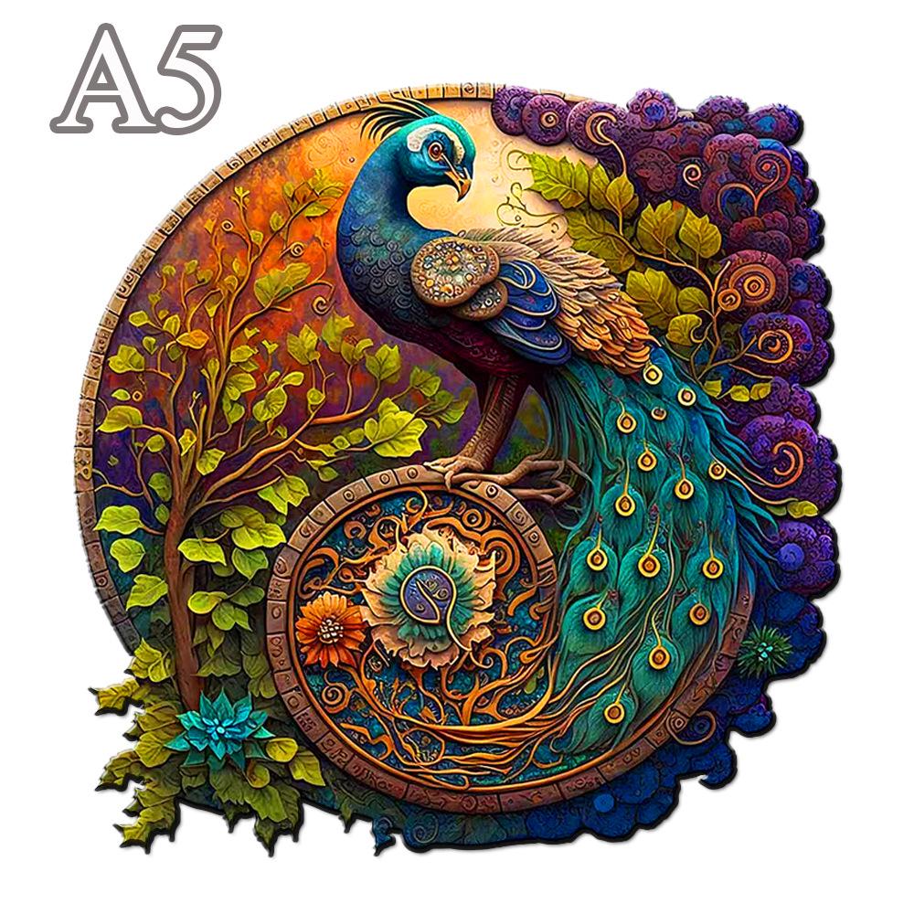 Colorful Peacock Wooden Jigsaw Puzzle - Unique DIY Animal Gift for Kids