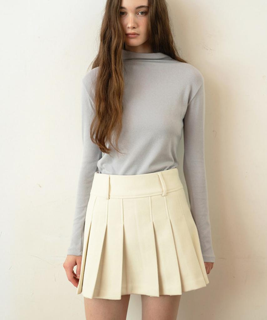 Aejeuipeu Soft Wool Pleated Mini Skirt (Ivory)