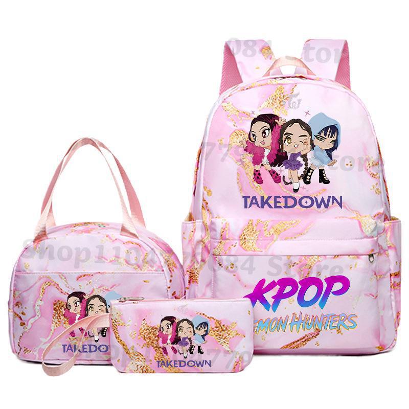 KPOP Demon Hunter Girls Backpack Lunch Bag Pencil Case Set Student Anime Fashion Schoolbag Pencil Case Bento KTY