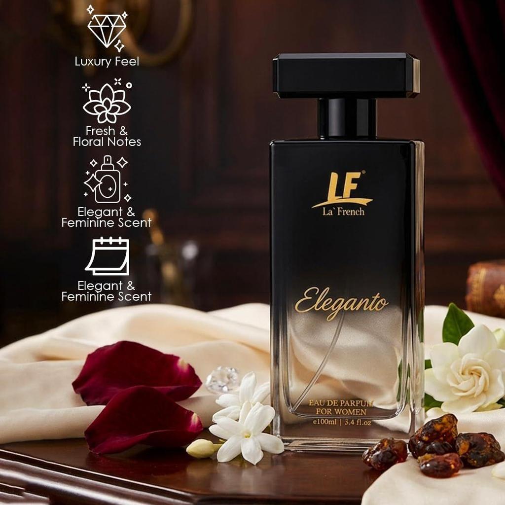 La French Eleganto Perfume for Women- 100ml | Premium Eau De Parfum | Long Lasting Fresh Floral Fragrance | Ideal for Special Occasions