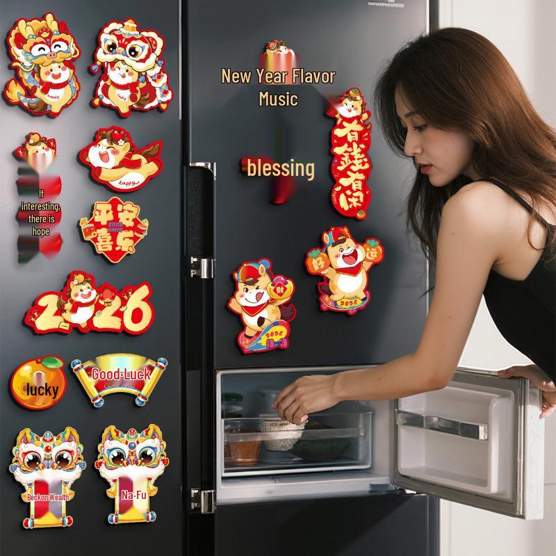 Magnetic Refrigerator Sticker - Spring Festival Fu Character & Year of the Horse New Year Decoration Couplets