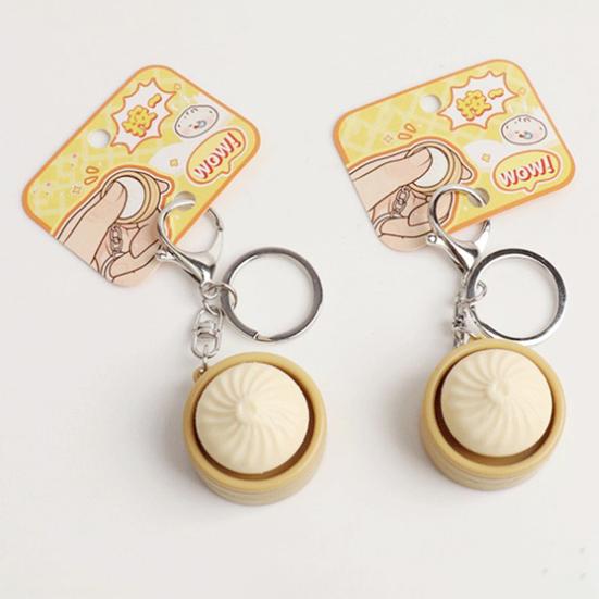 Creative Steamed Bun Keychain Squeeze Toy Soft Decompression Fidget Pendant with Popper Buttons