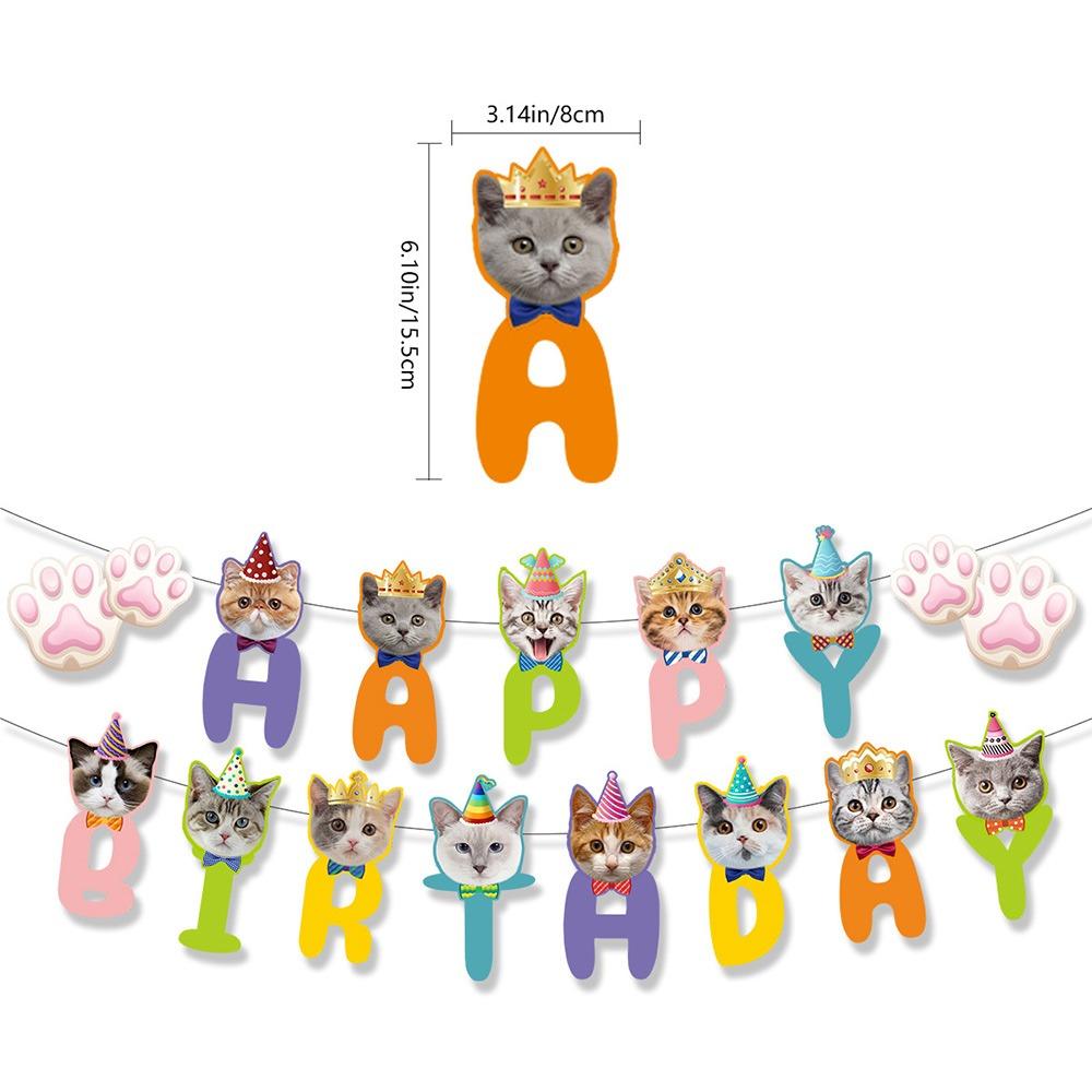 Animal Themed Pet Cat Party Banner Multicolor Cartoon Cat Cartoon Cat Garland Mixed Pattern Birthday Party Decoration Set