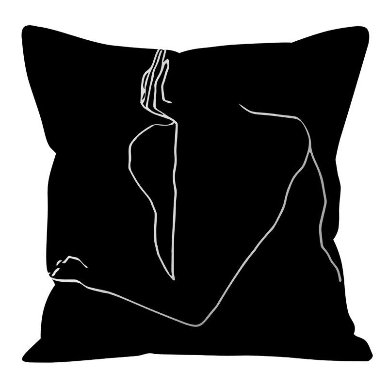 Nordic Ins Style Simple and Light Luxury Lines Black and White Plaid Pillow Case Pillow Lunch Break Pillow Sofa Cushion