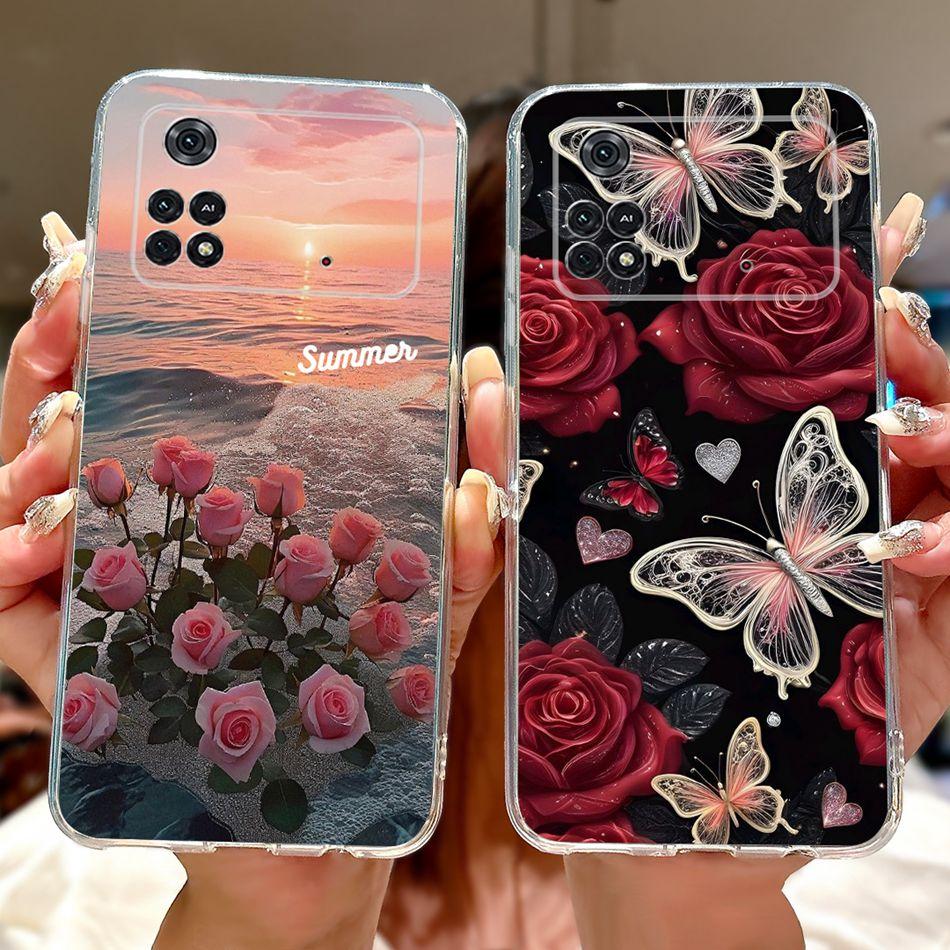 For Xiaomi Poco M4 Pro Elegant Floral Butterfly Phone Case For Xiaomi Poco M4 5G PocoM4 Pro 5G 4G Soft Silicone TPU Cases