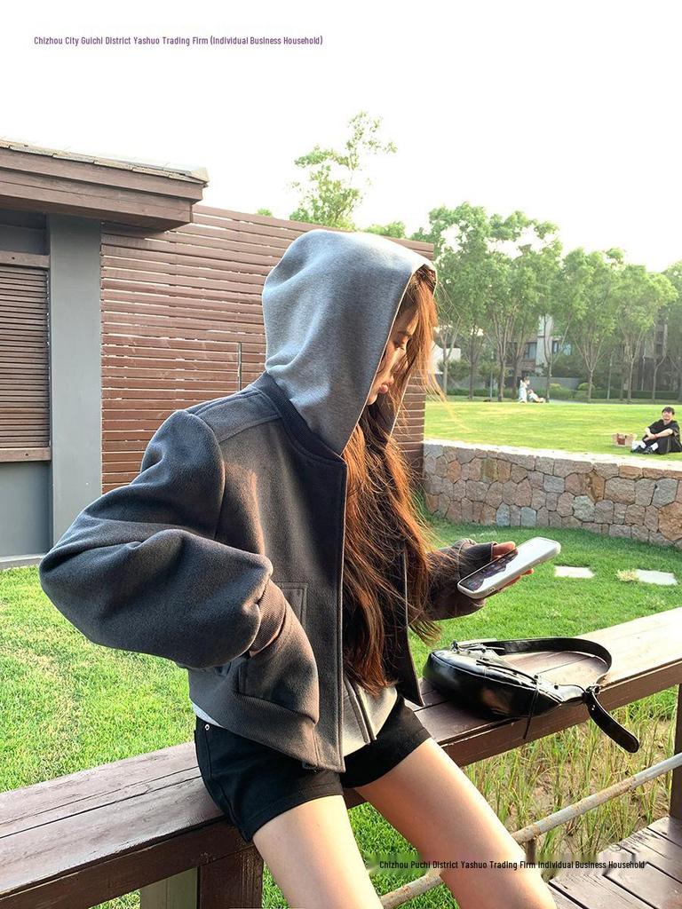 Graue Damen-Baseballjacke im koreanischen Stil - Frühling/Herbst 2025, altersreduzierend, lässig und trendig