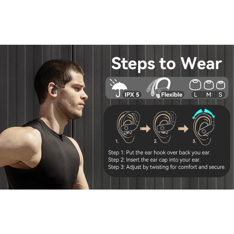 1PACK Wireless earbud-style Bluetooth headphones with LED display, featuring stereo sound effect Suitable for running exercises or fitness activities.