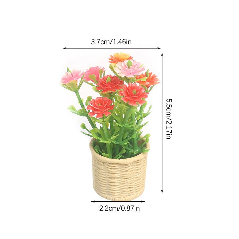 1:12 Dollhouse Miniature Daisy Mint Tree Flowers Pot Mini Green Plant Potted Plant Simulation Tree Model Home Garden Decor Toys