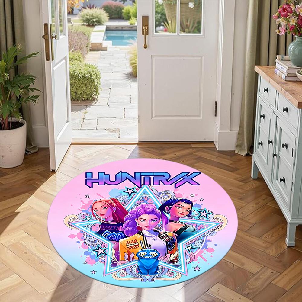 K-pop Round Floor Mat Design for Foyer Game Room Hallway Study room Antislip Round Carpet Anime Office Decor Gift for Festivals