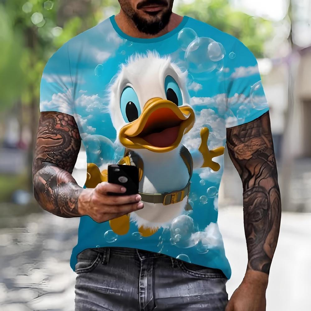 Casual T-shirt with Fun 3D Duck Digital Print, Loose and Breathable Round Neck Top for Men