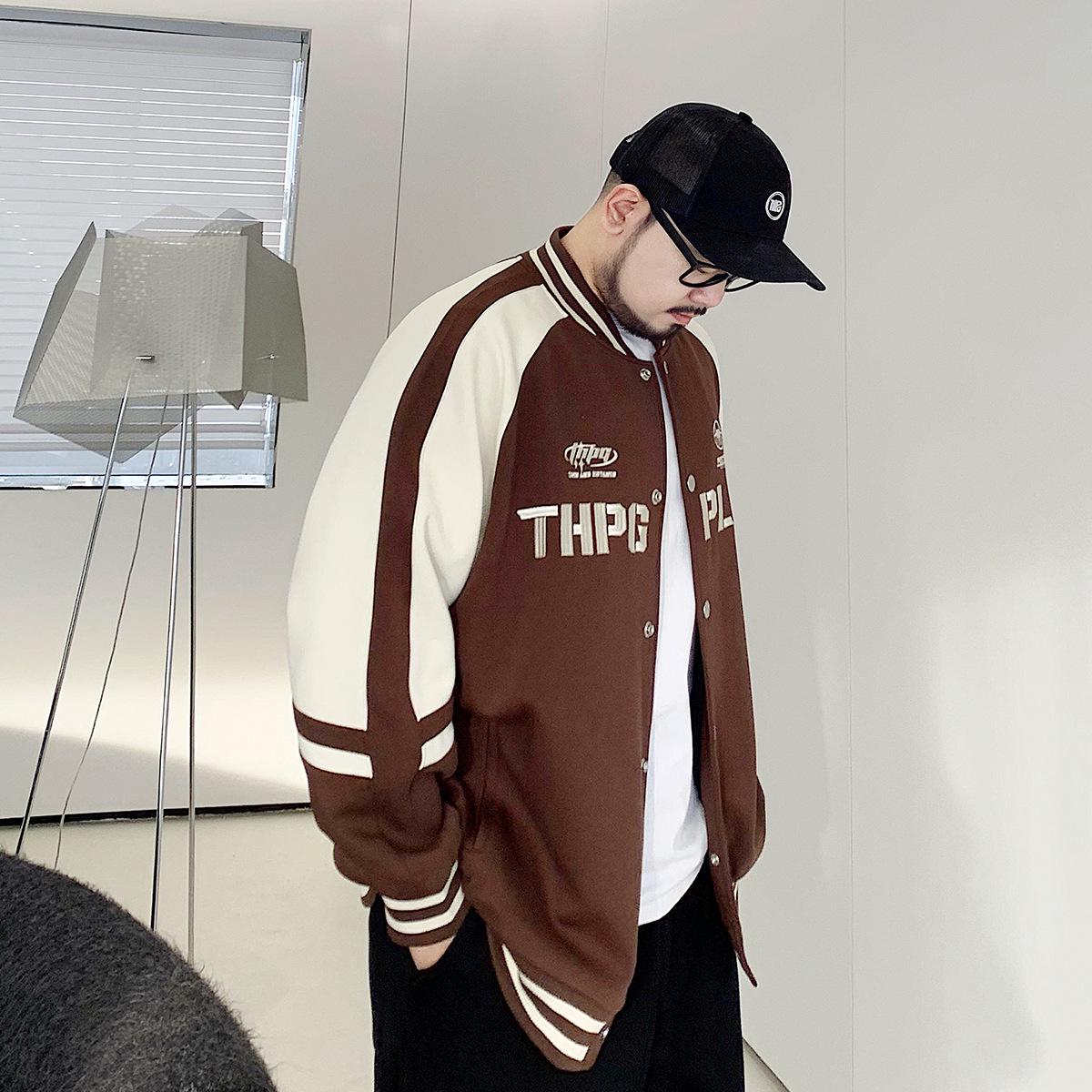 

Plus Size Men s Loose Embroidered Baseball Jacket - 2025 Autumn Collection XL (120-140 jin) кавовий