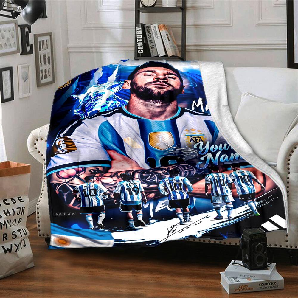 Football Messi Customize Your Name Blanket Gift Personalized Blanket Soft Warm Cozy for Office Office Chair Seaside Nap All-Season Use