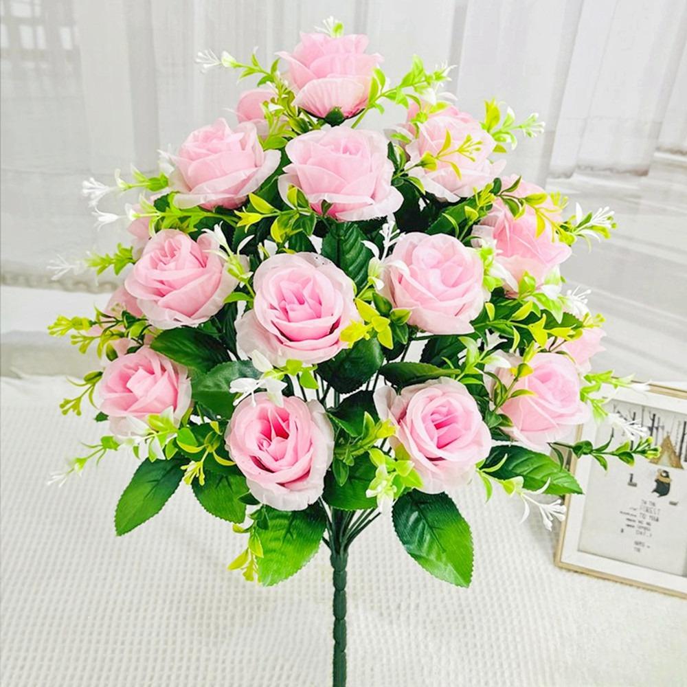 18 Heads Artificial Flowers Silk Rose Festival Home Table Decor Wedding Bridal Bouquet Outdoor Yard Garden Diy Artificial Flower