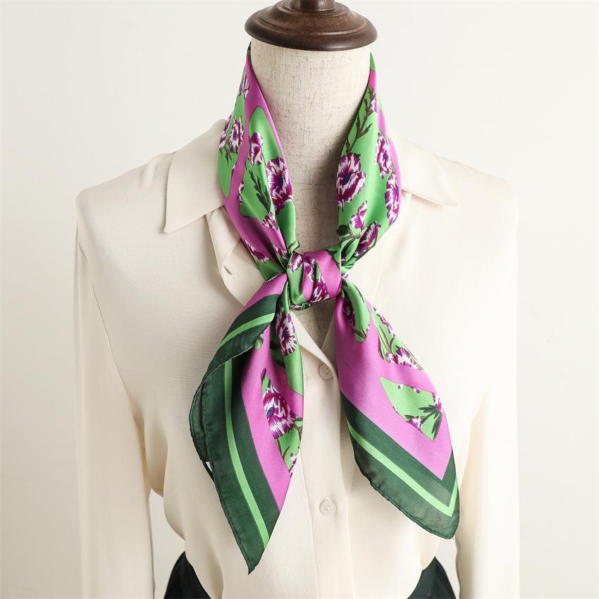 British plaid small fresh silk scarf sunscreen shawl versatile floral scarf imitation silk 71cm square scarf professional scarf