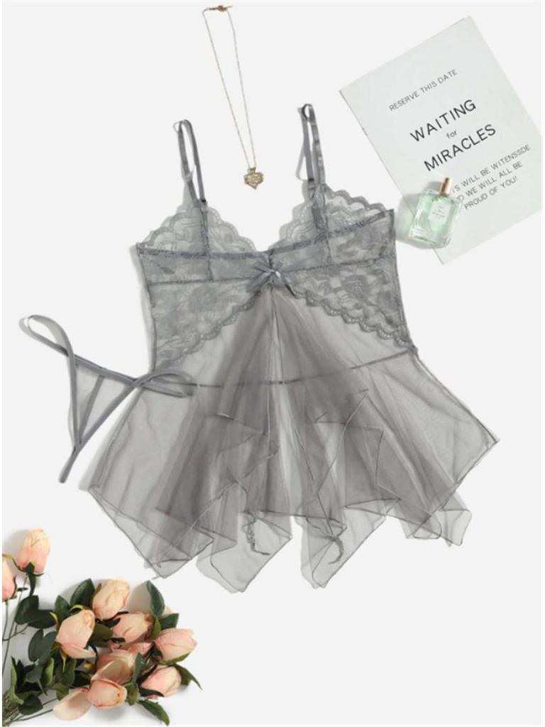 Sexy Fishnet See-Through Nightdress & Tulle Lingerie Set - Women's 7031