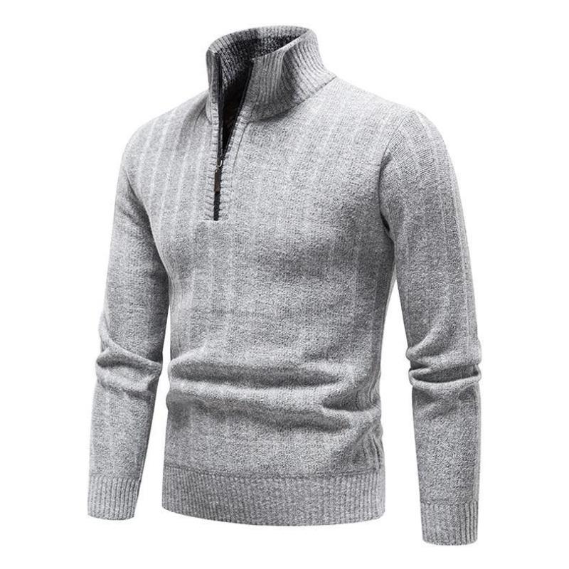 Men's Half-Zip Stand Collar Fleece Lined Knit Sweater.