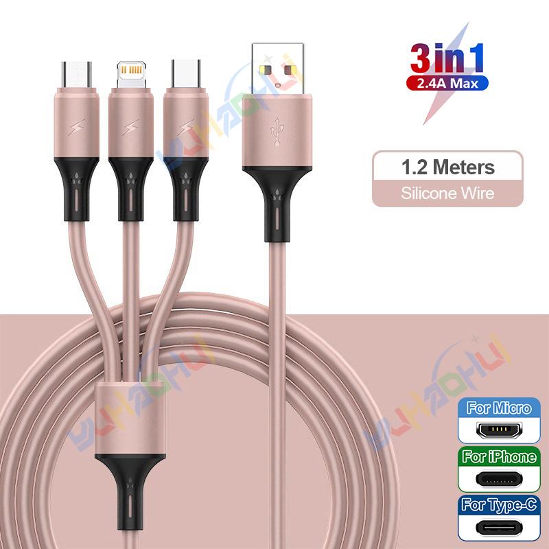 2.4A Max 3 w 1 kabel USB szybkie ładowanie kabel błyskawicy do iPhone'a typu C kabel do ładowania telefonu komórkowego do Xiaomi Samsung USB Micro