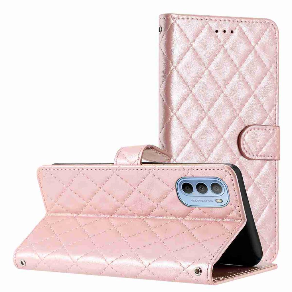 Quilted Pattern Faux Leather Wallet Case for Motorola Series.Moto E13 E20 G05 G54 Edge 40 Edge 50 Edge 60... 360° Protection with Card Slots & Stand