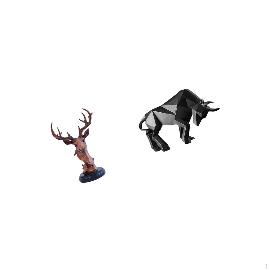 Deer Bull Head Ornament Resin Animal Figurine Sculpture Decorative Adornment for Home Entryway