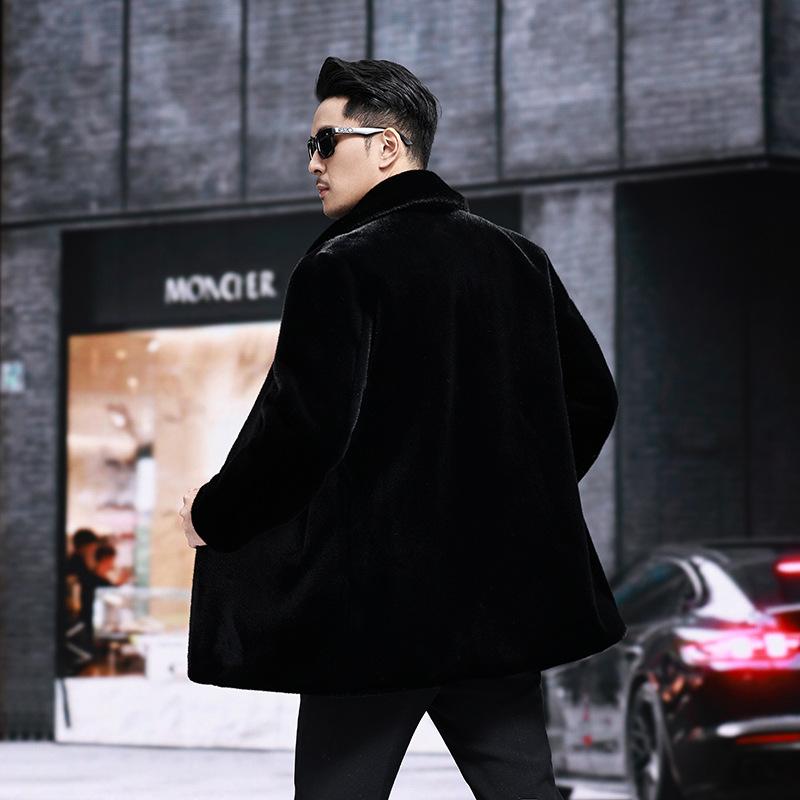 Haining Mink Coat for Men, Winter Imitation Mink Coat, Lapel, Mid-length Imitation Fur, Mink Down, Large-sized Men's Clothing, Thickened