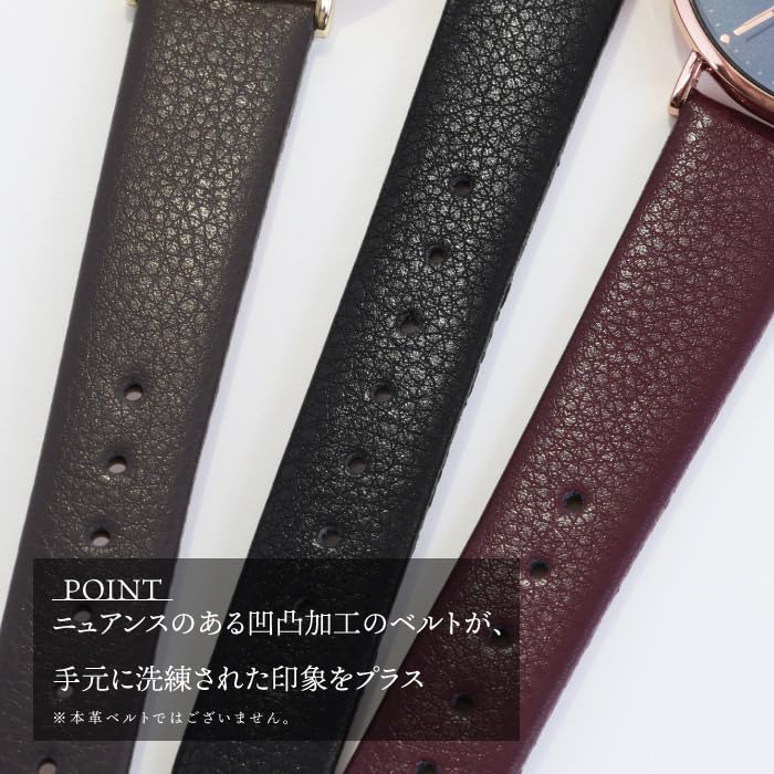 SUNFLAME Made In Simple Design Textured Faux Leather Black Watch, Japan, Watch, Strap, Simple, Slim, Basic, Trendy, Men's, (JF4D0010)