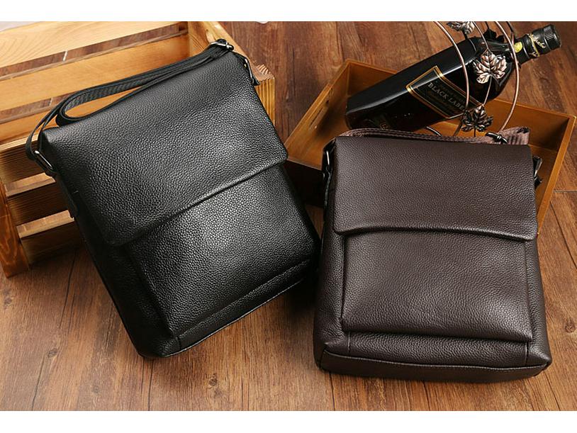 Pánská taška přes tělo z pravé kůže, vertikální, přes rameno - hovězí kůže s liči vzorem, ležérní móda.