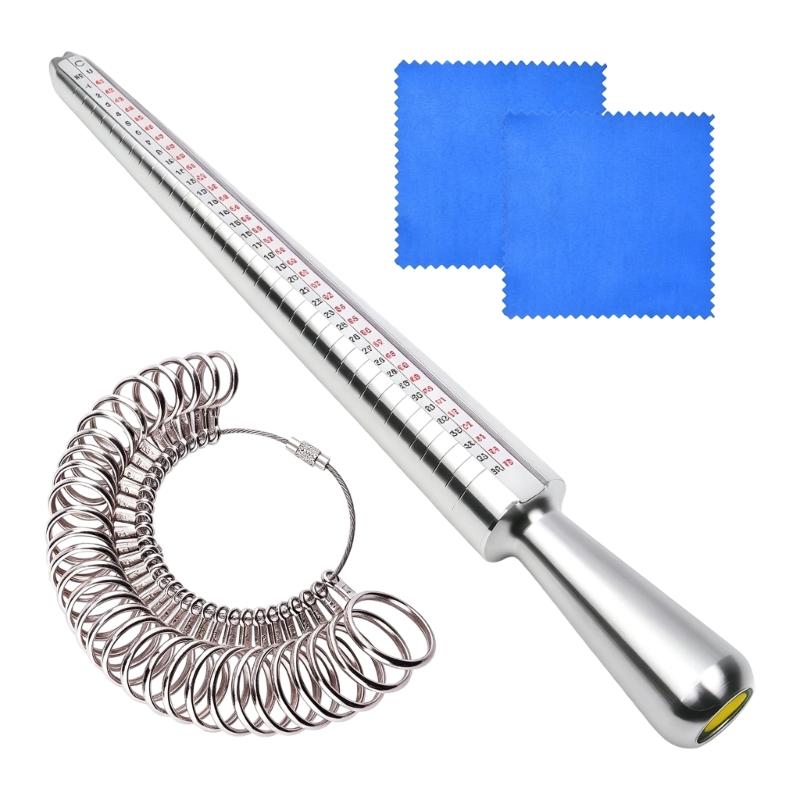 Mehrgrößen-Ringmaßband-Set mit nummeriertem Dorn und Messgeräten für Schmucktheke, Werkbank oder persönliche Ringgrößenprüfung