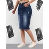 Women's Dark Blue Ripped Denim Midi Skirt - Casual, Versatile, Bodycon for Spring, Summer, & Autumn