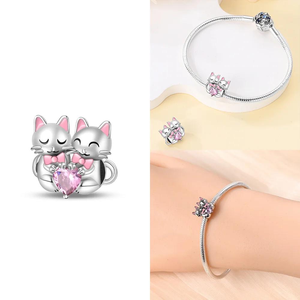 Original Bracelet Women Jewelry Diy Children'S Day Gift Beads Copper Pink Zircon Cats Dogs Red Heart Squirrels Bead