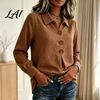 Comfortable Spring Autumn Blouses Women Button Down Shirt Blouse Long Sleeve V Neck Loose Flowy Wrinkle Resistant Moisture Wicking Shirts Breathable