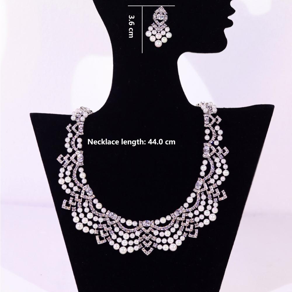 Luxury Crystal Zircon Circular Shape Golden Pearl Necklace Women Dubai Bridal Wedding Birthday Party Indian Jewelry Set Gift