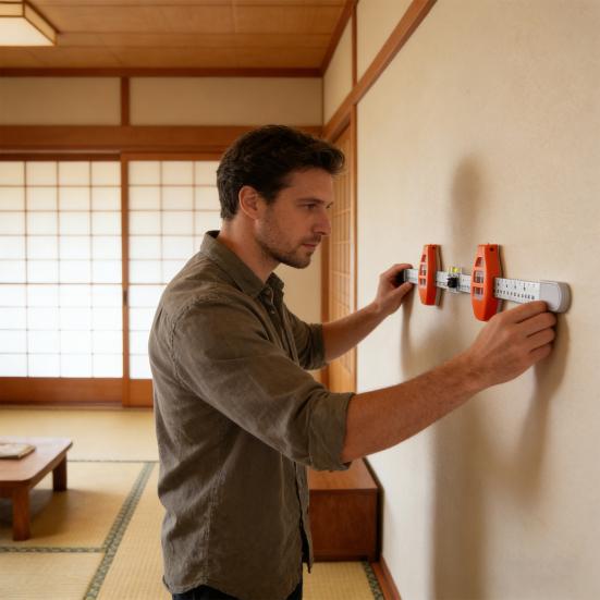 Magnetic Ruler 3-in-1 Picture Hanging System Horizontal Hanging Ruler with Built-In Bubble Level Nail Push Technology Level Tool