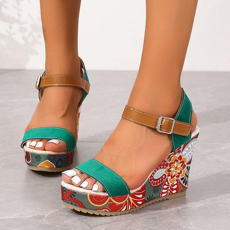Women Sandals Print Random Wedges Platform Slippers 2026 New Summer Fashion Sandals Women Walking High Heels Shoes for Women