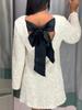 2024 Spring Women's Sequin Round Neck Long Sleeve Loose Fit Short Dress