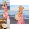 Simple Pink Bow Decoration Women Casual Grass Woven Handbag For Beach And Casual Wear