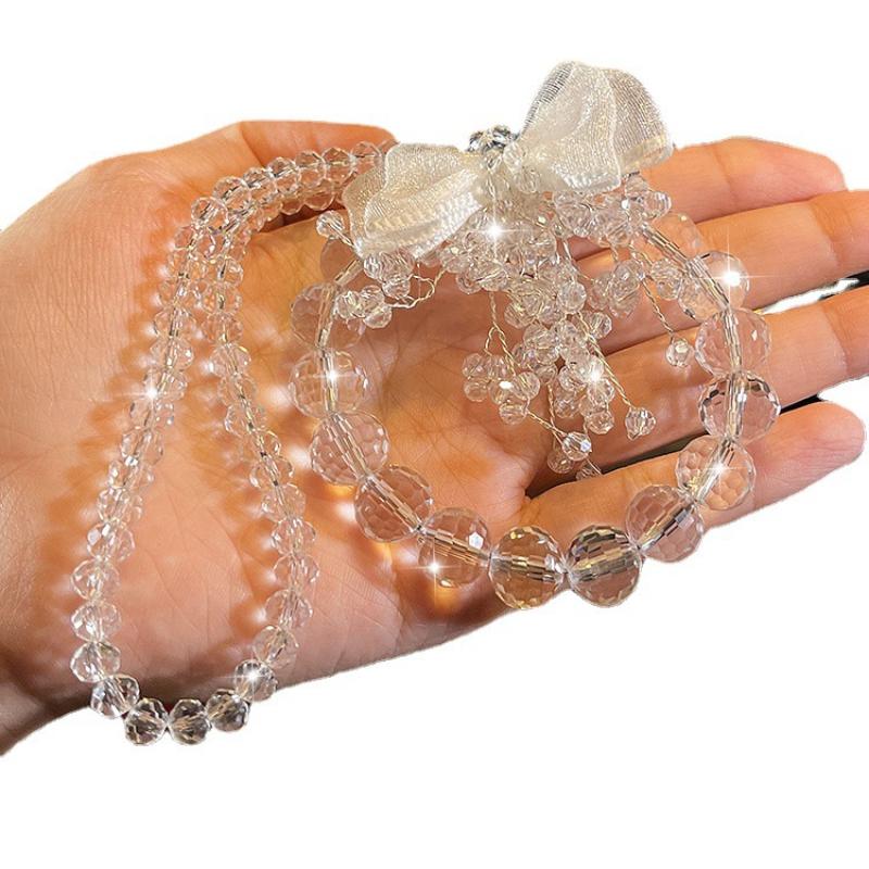 Bling Car Rearview Mirror Hanging Pearl Bow Ornaments Auto Creative Decoration Gifts Pearl Car Decoration Interior Accessories