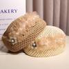 French Floral Painter hat Korean Women Knit Fabric Cap Chic Hollow Out Beret  Summer