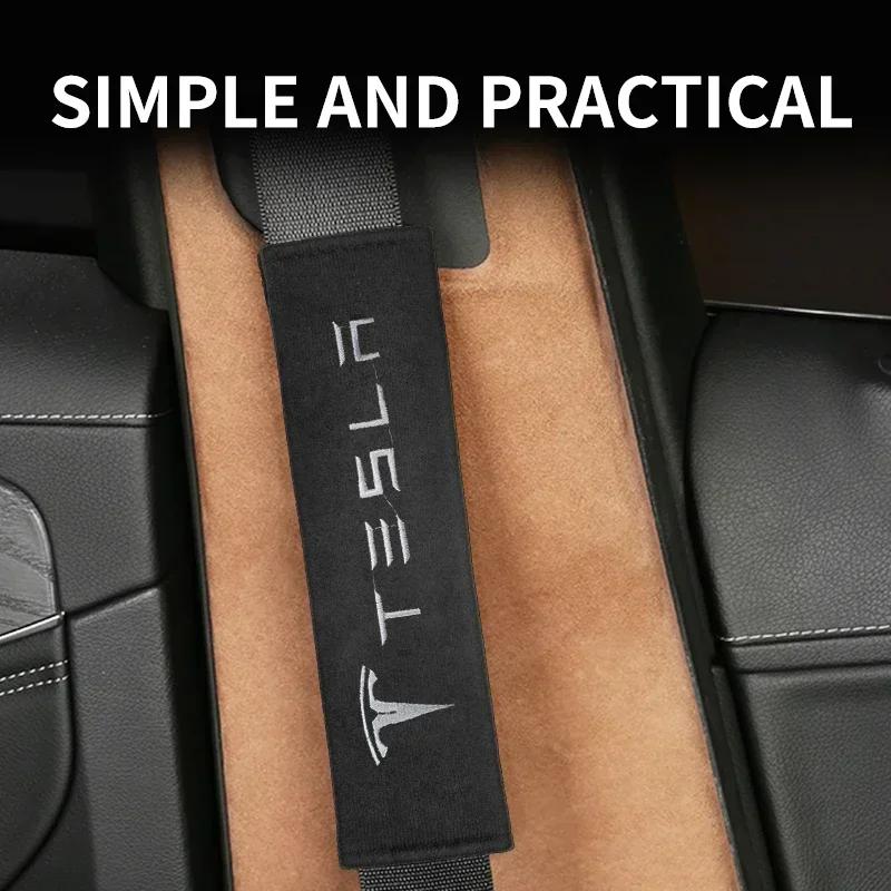 Car Sticker 2025 New Tesla 2PCS Car Seat Belt Shoulder Pads Auto logo Safety Belt Protection Cover For Tesla Model S Tesla Model