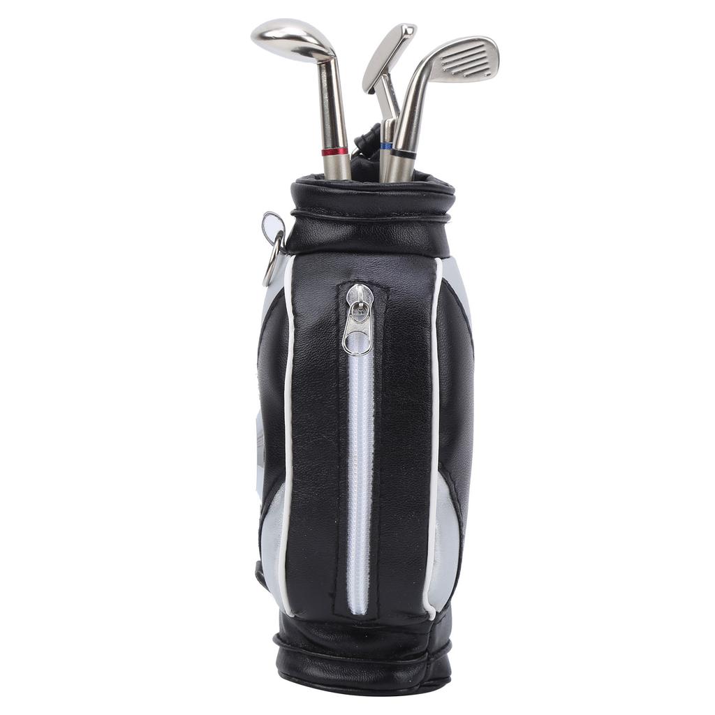 Mini Desktop  Golf Bag Pen Clock  Zinc Alloy PU Leather with Golf Pens Souvenir Set GiftBlack